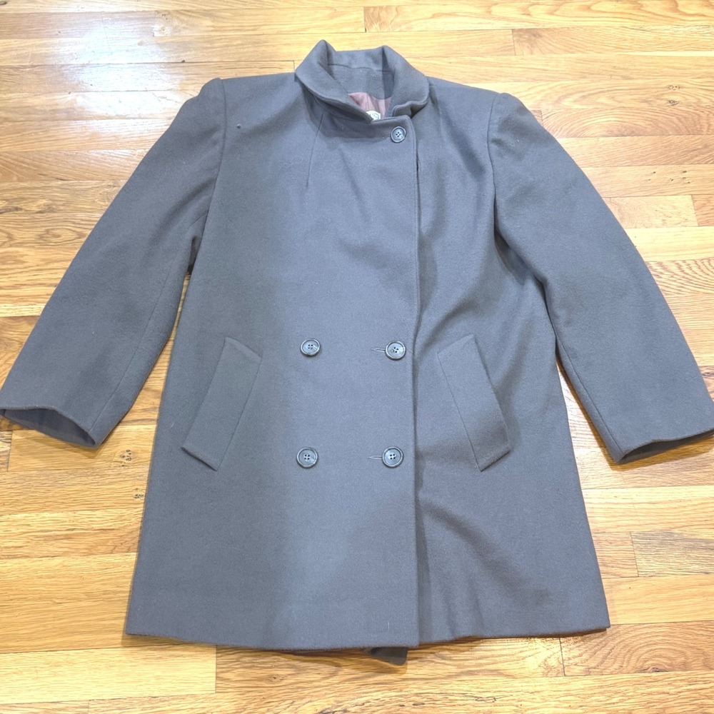Jones New York JNY Gray 100% Pure Wool Double Breasted Funnel Neck Coat Vintage‎